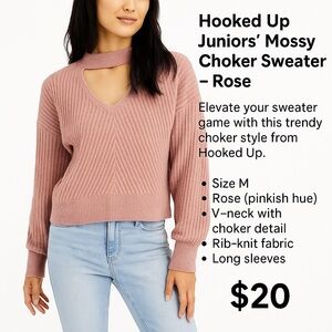 HOOKED UP BY IOT women Juniors' Mossy Choker Sweater rose XS